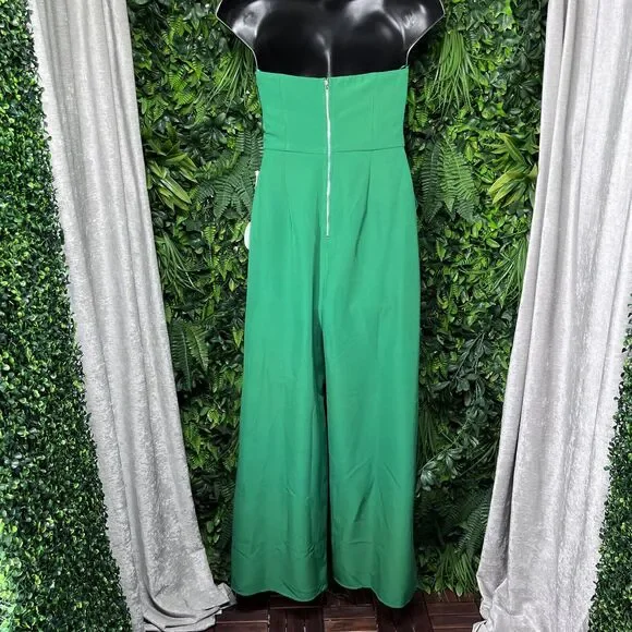 LUXXEL Jumpsuit Women Large Green Pants Pleated Strapless Split Leg Cut Out 2345 - Picture 10 of 10